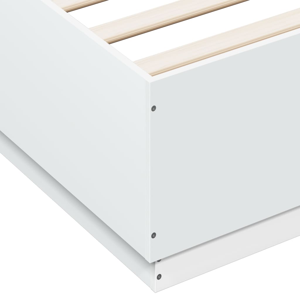 sengeramme med LED-lys 150x200 cm konstrueret træ hvid