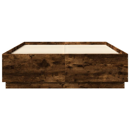 sengeramme med LED-lys 150x200 cm konstrueret træ røget eg