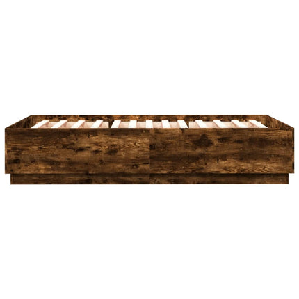 sengeramme med LED-lys 150x200 cm konstrueret træ røget eg
