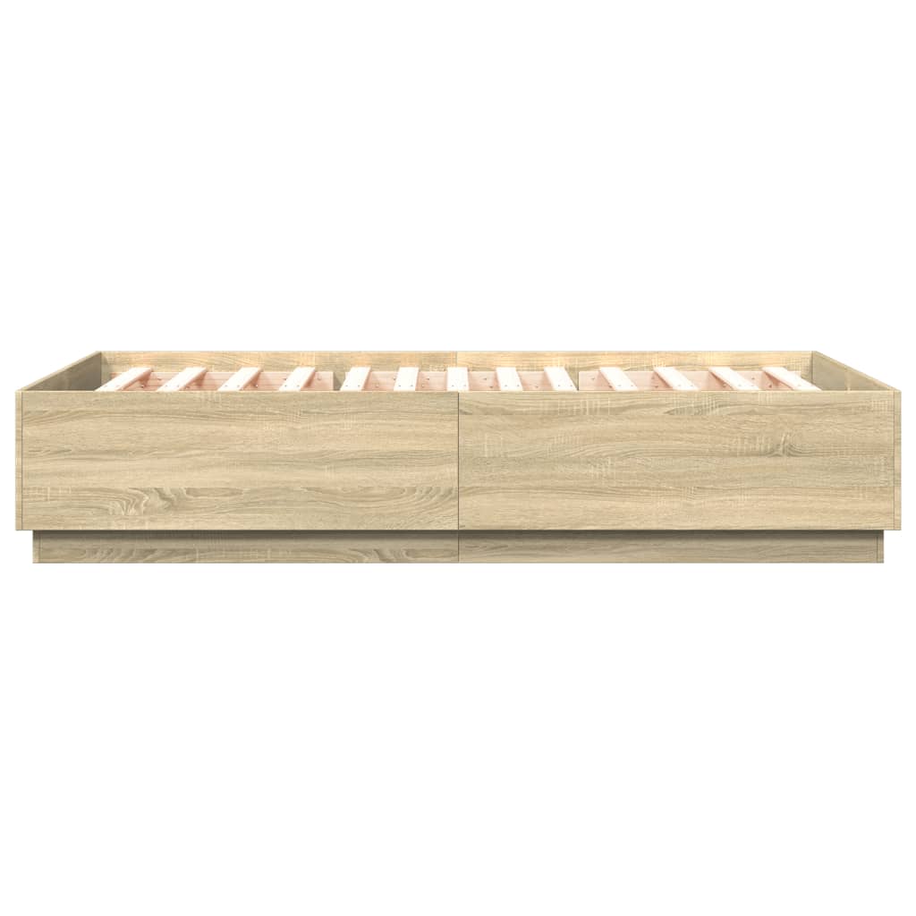 sengeramme med LED-lys 140x200 cm konstrueret træ sonoma-eg