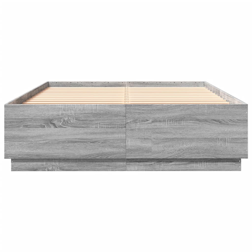 sengeramme med LED-lys 140x200 cm konstrueret træ grå sonoma-eg
