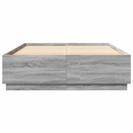 sengeramme med LED-lys 140x200 cm konstrueret træ grå sonoma-eg
