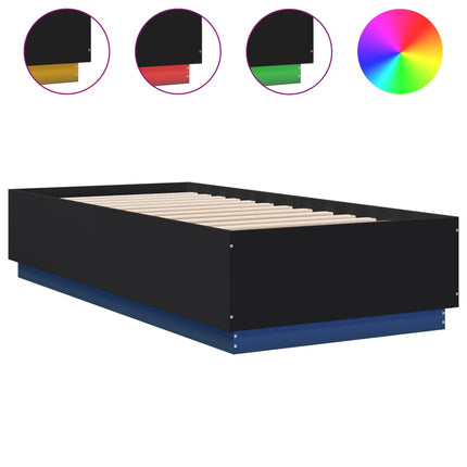 sengeramme med LED-lys 100x200 cm konstrueret træ sort