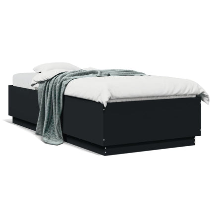 sengeramme med LED-lys 100x200 cm konstrueret træ sort