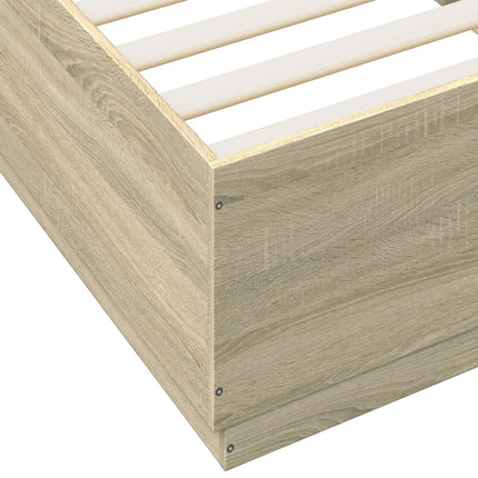 sengeramme med LED-lys 100x200 cm konstrueret træ sonoma-eg