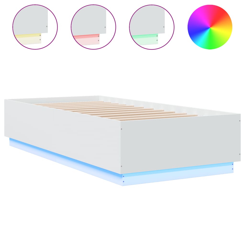 sengeramme med LED-lys 90x200 cm konstrueret træ hvid