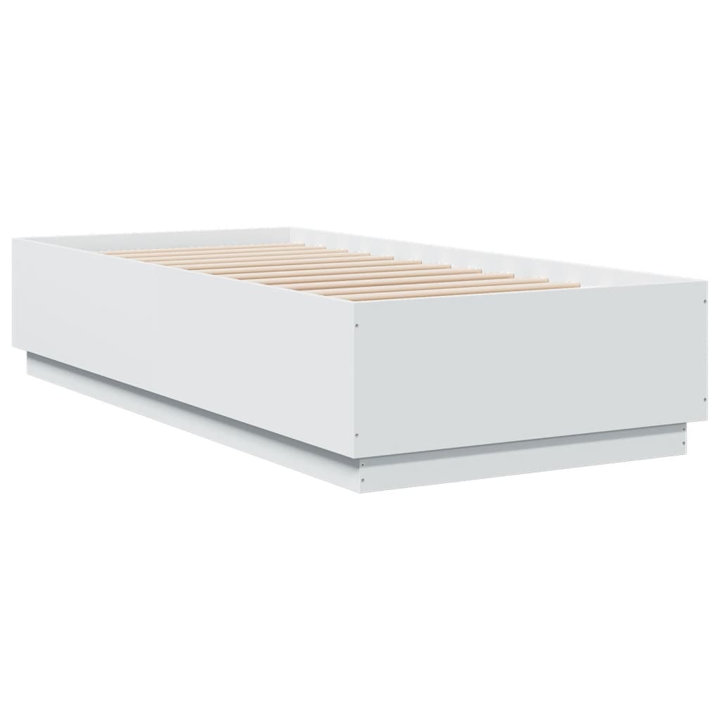 sengeramme med LED-lys 90x200 cm konstrueret træ hvid