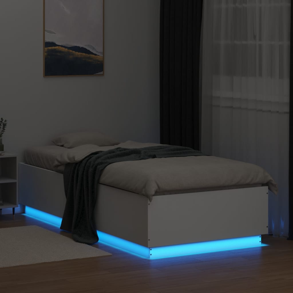 sengeramme med LED-lys 90x200 cm konstrueret træ hvid