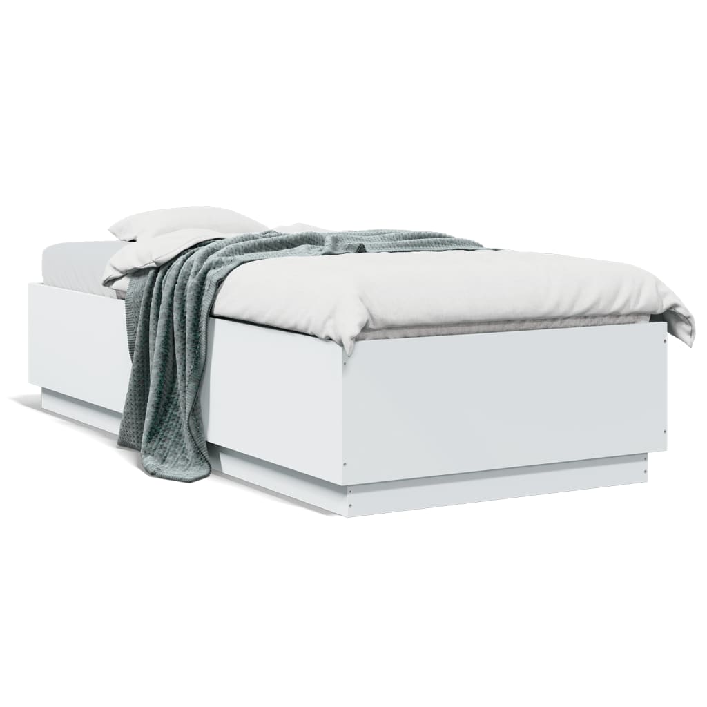 sengeramme med LED-lys 90x200 cm konstrueret træ hvid