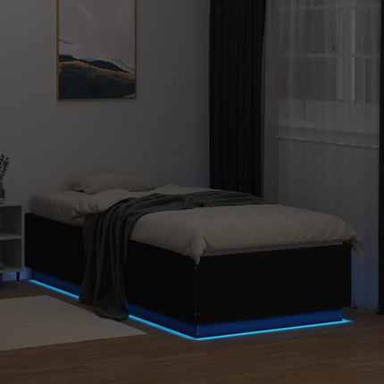 sengeramme med LED-lys 90x200 cm konstrueret træ sort
