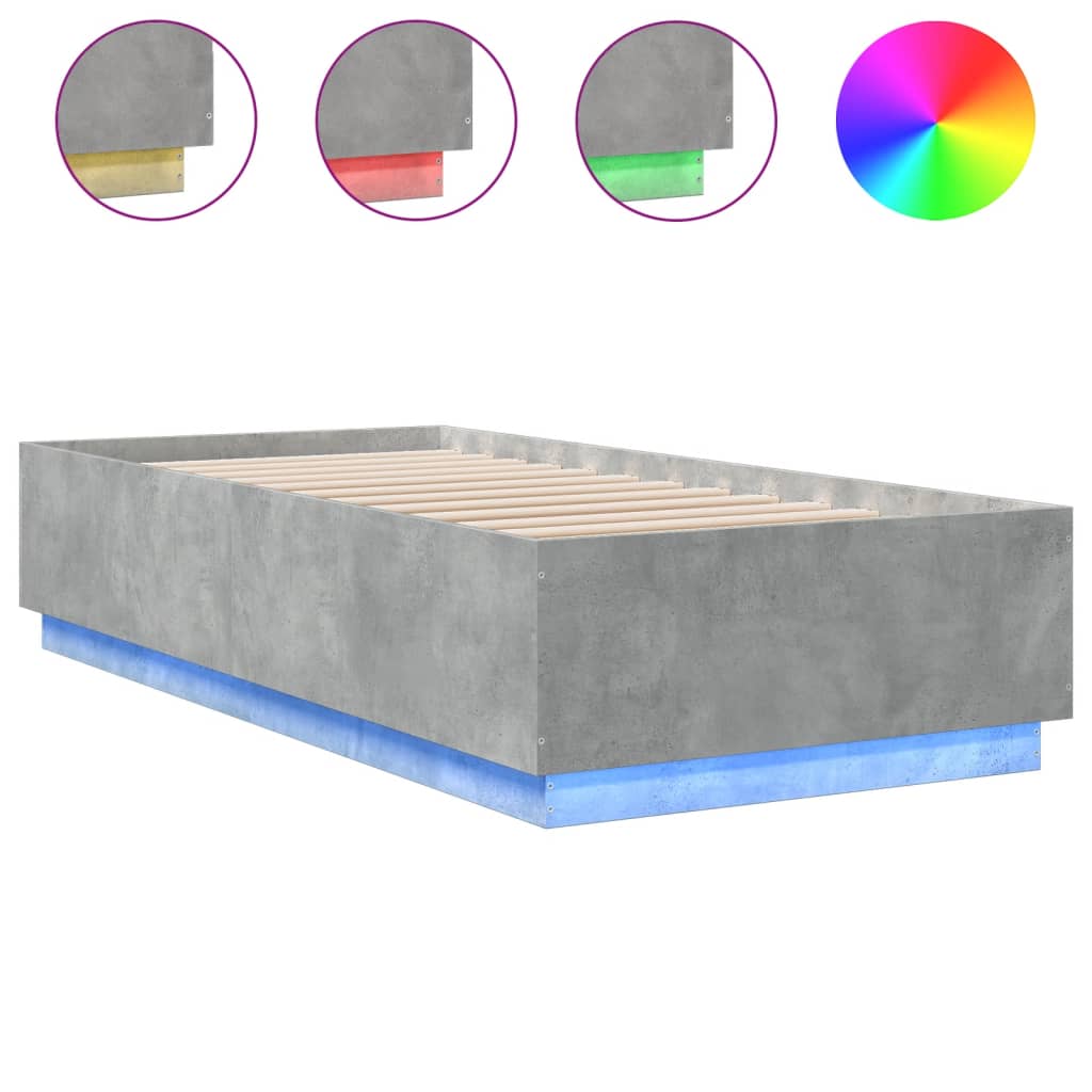 sengeramme med LED-lys 90x200 cm konstrueret træ betongrå