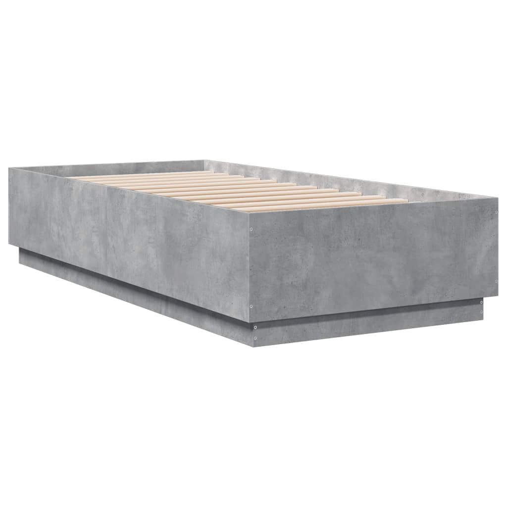 sengeramme med LED-lys 90x200 cm konstrueret træ betongrå