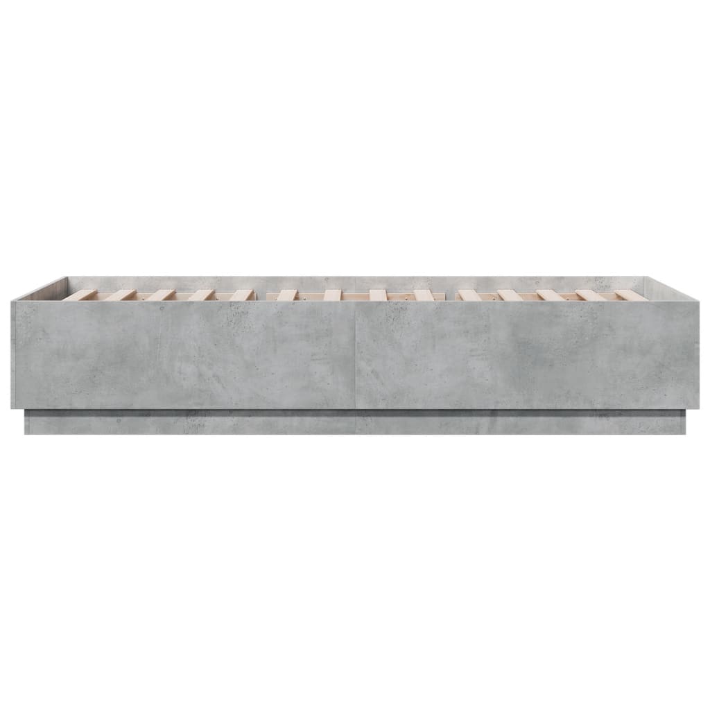 sengeramme med LED-lys 90x200 cm konstrueret træ betongrå