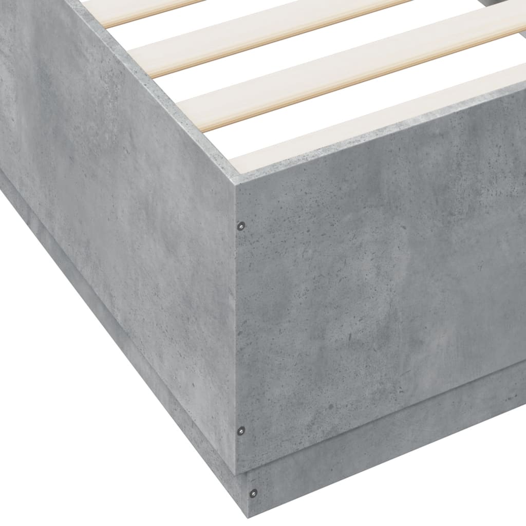 sengeramme med LED-lys 90x200 cm konstrueret træ betongrå