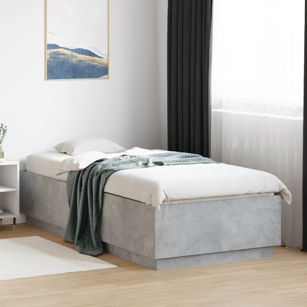 sengeramme med LED-lys 90x200 cm konstrueret træ betongrå