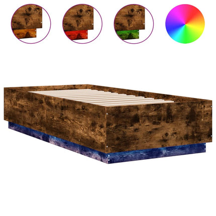 sengeramme med LED-lys 90x200 cm røget egetræsfarve