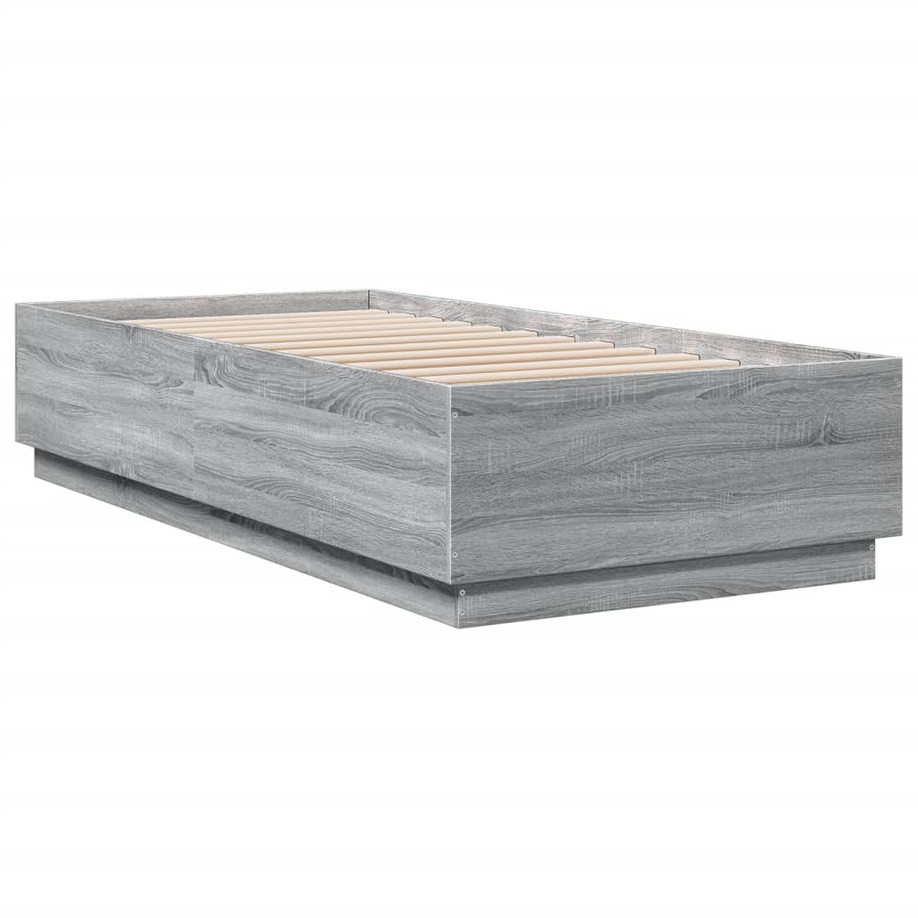 sengeramme med LED-lys 90x200 cm konstrueret træ grå sonoma-eg