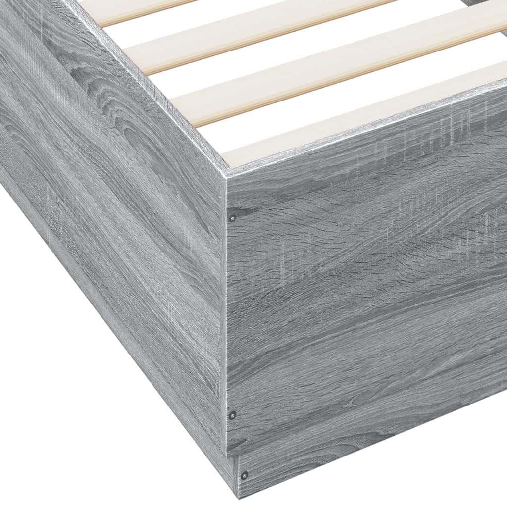 sengeramme med LED-lys 90x200 cm konstrueret træ grå sonoma-eg