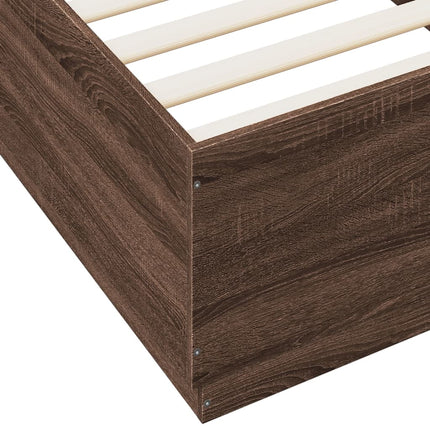 sengeramme med LED-lys 90x200 cm konstrueret træ brun egetræ