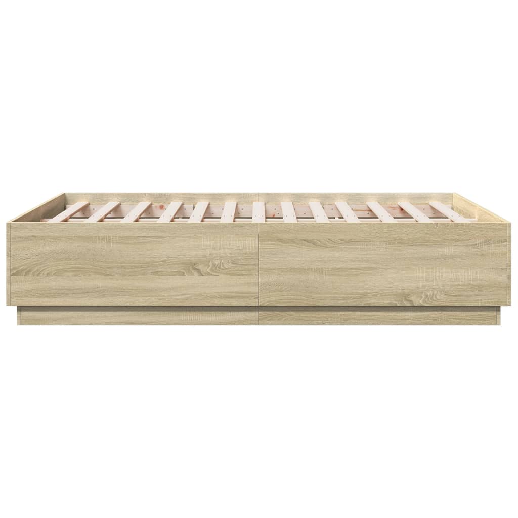 sengeramme med LED-lys 140x190 cm konstrueret træ sonoma-eg