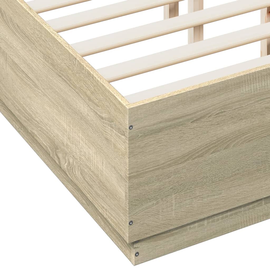 sengeramme med LED-lys 140x190 cm konstrueret træ sonoma-eg