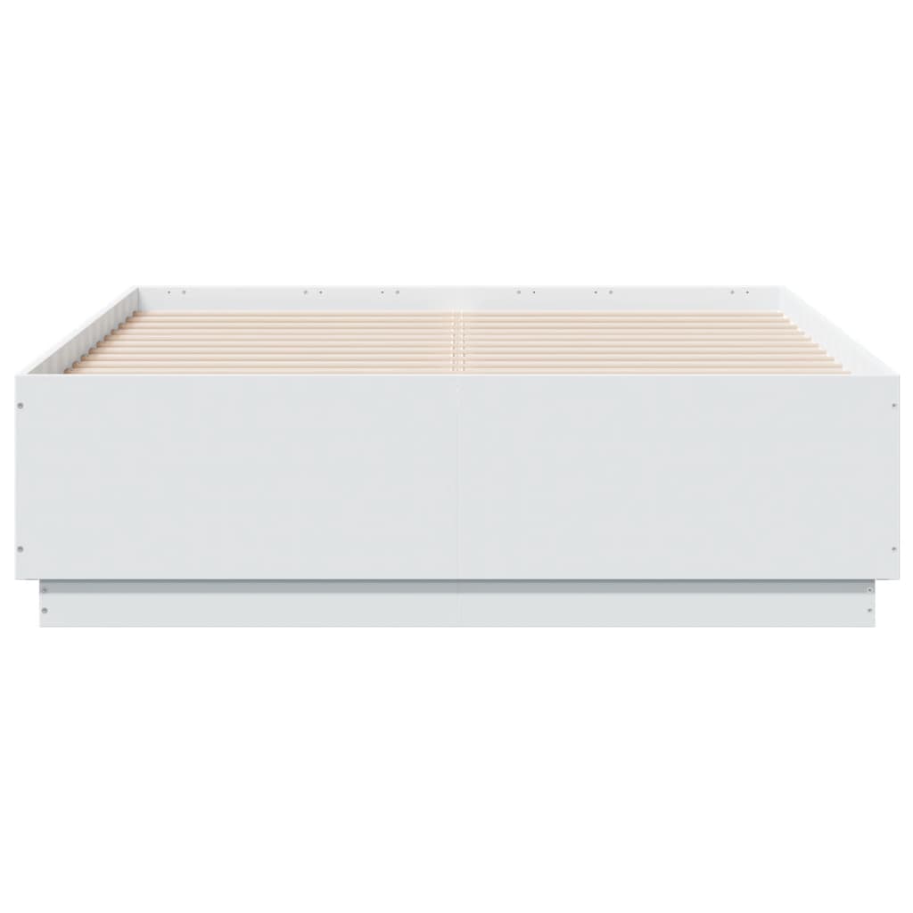 sengeramme med LED-lys 135x190 cm konstrueret træ hvid højglans