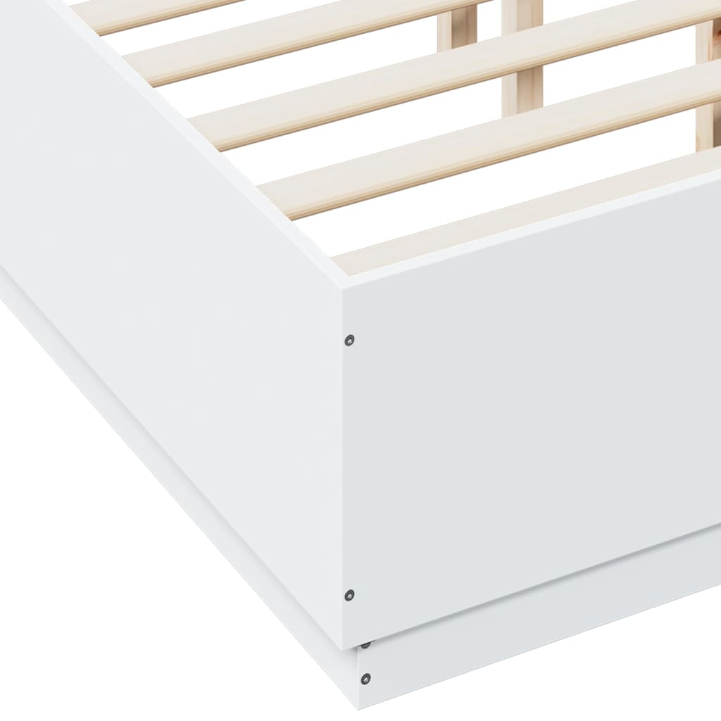 sengeramme med LED-lys 135x190 cm konstrueret træ hvid højglans