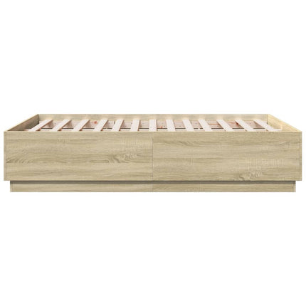 sengeramme med LED-lys 135x190 cm konstrueret træ sonoma-eg