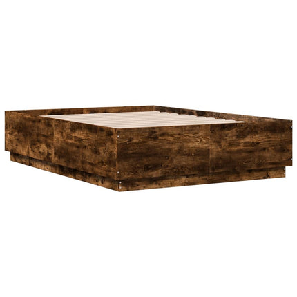 sengeramme med ED-lys 135x190 cm konstrueret træ røget eg