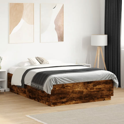 sengeramme med ED-lys 135x190 cm konstrueret træ røget eg