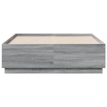 sengeramme med ED-lys 135x190 cm konstrueret træ grå sonoma