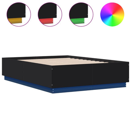 sengeramme med LED-lys 120x190 cm konstrueret træ sort