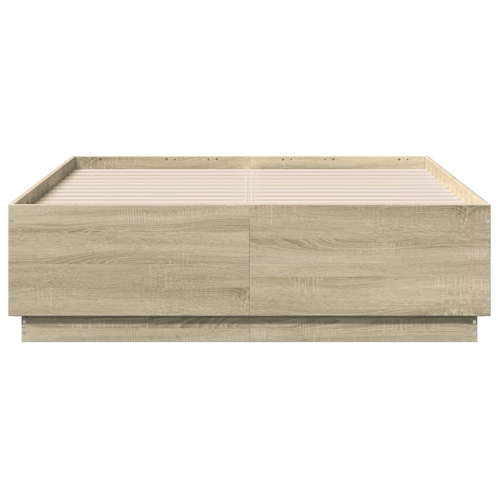 sengeramme med LED-lys 120x190 cm konstrueret træ sonoma-eg