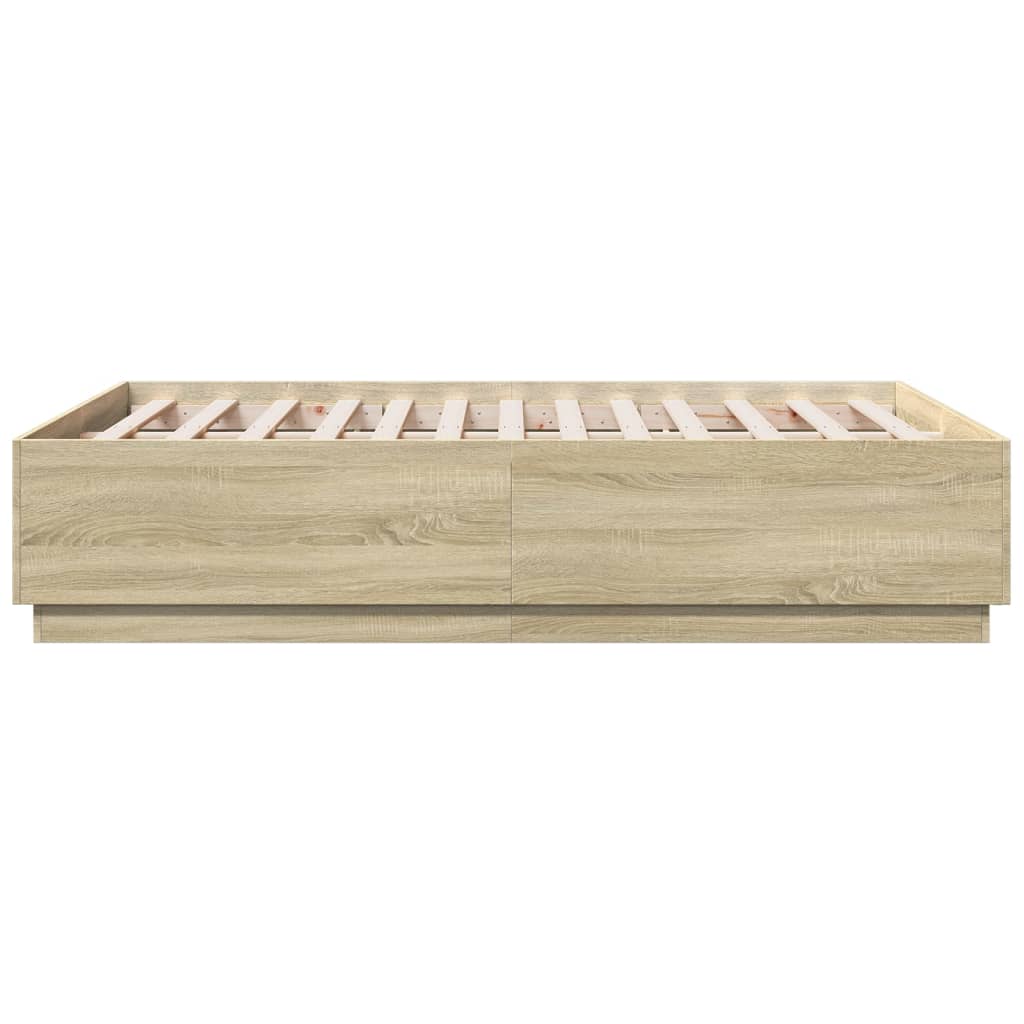sengeramme med LED-lys 120x190 cm konstrueret træ sonoma-eg
