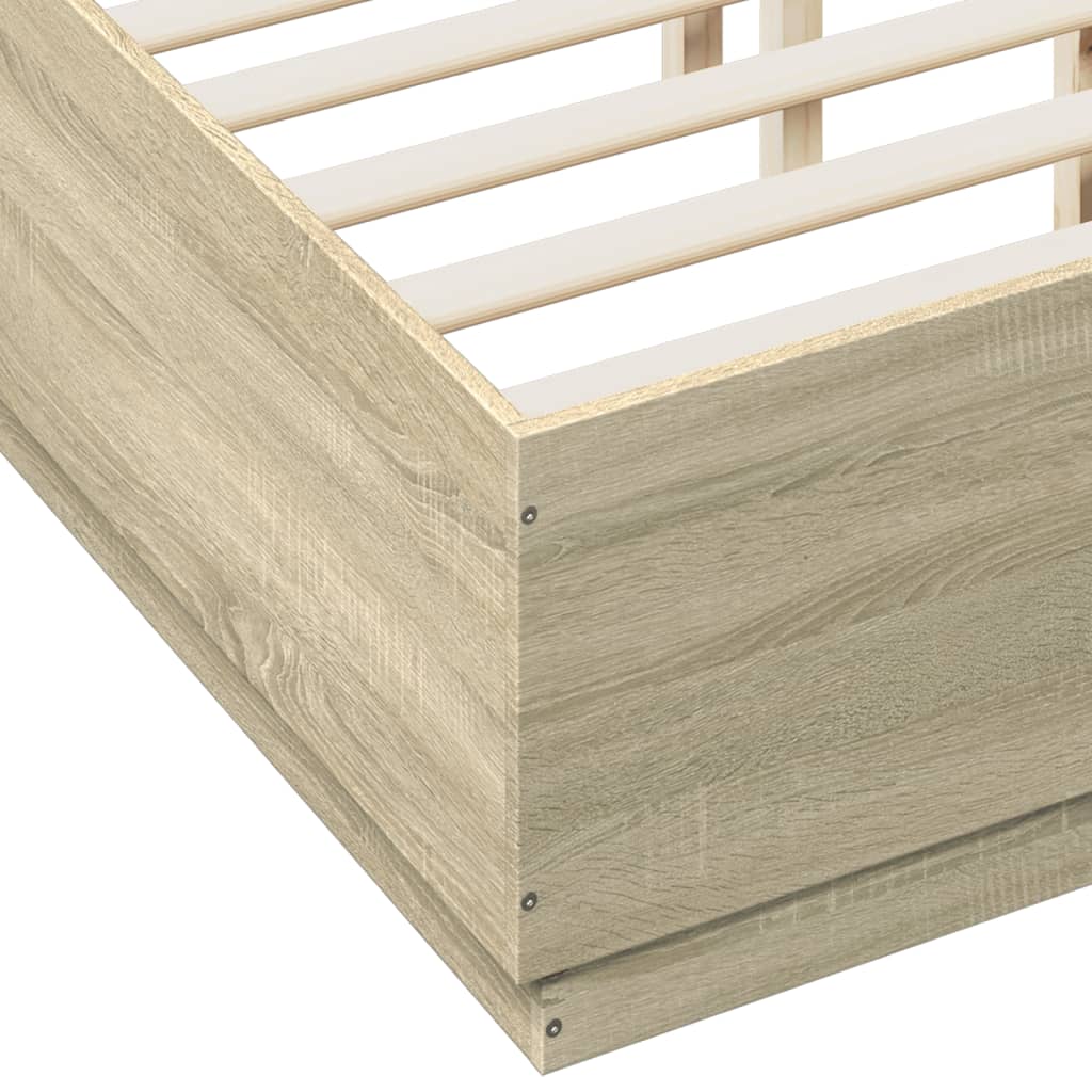sengeramme med LED-lys 120x190 cm konstrueret træ sonoma-eg