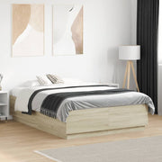sengeramme med LED-lys 120x190 cm konstrueret træ sonoma-eg
