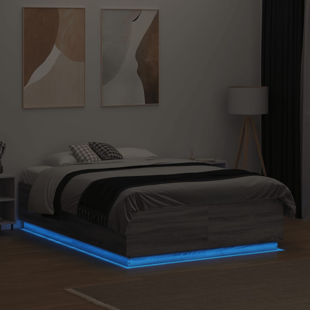 sengeramme med LED-lys 120x190 cm konstrueret træ grå sonoma-eg
