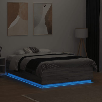 sengeramme med LED-lys 120x190 cm konstrueret træ grå sonoma-eg