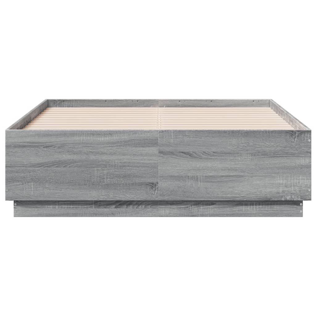 sengeramme med LED-lys 120x190 cm konstrueret træ grå sonoma-eg
