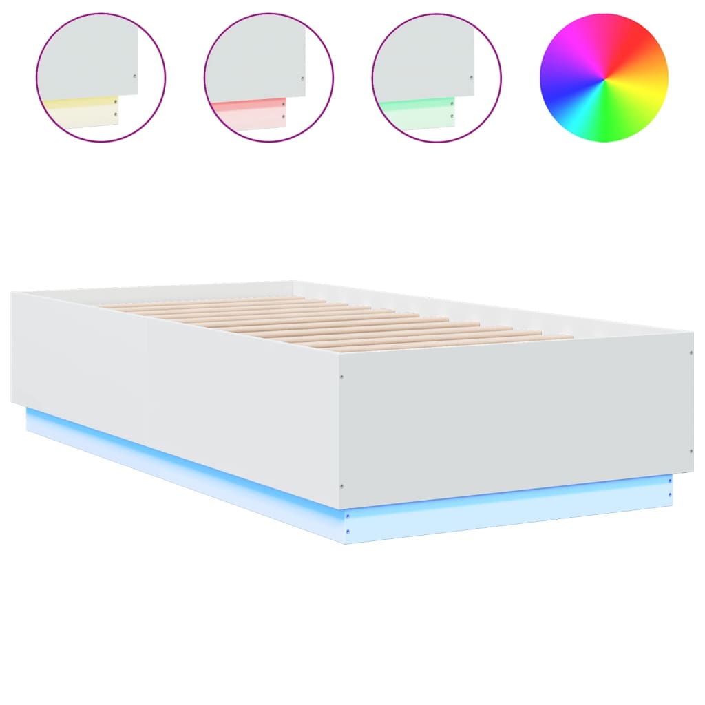 sengeramme med LED-lys 90x190 cm konstrueret træ hvid