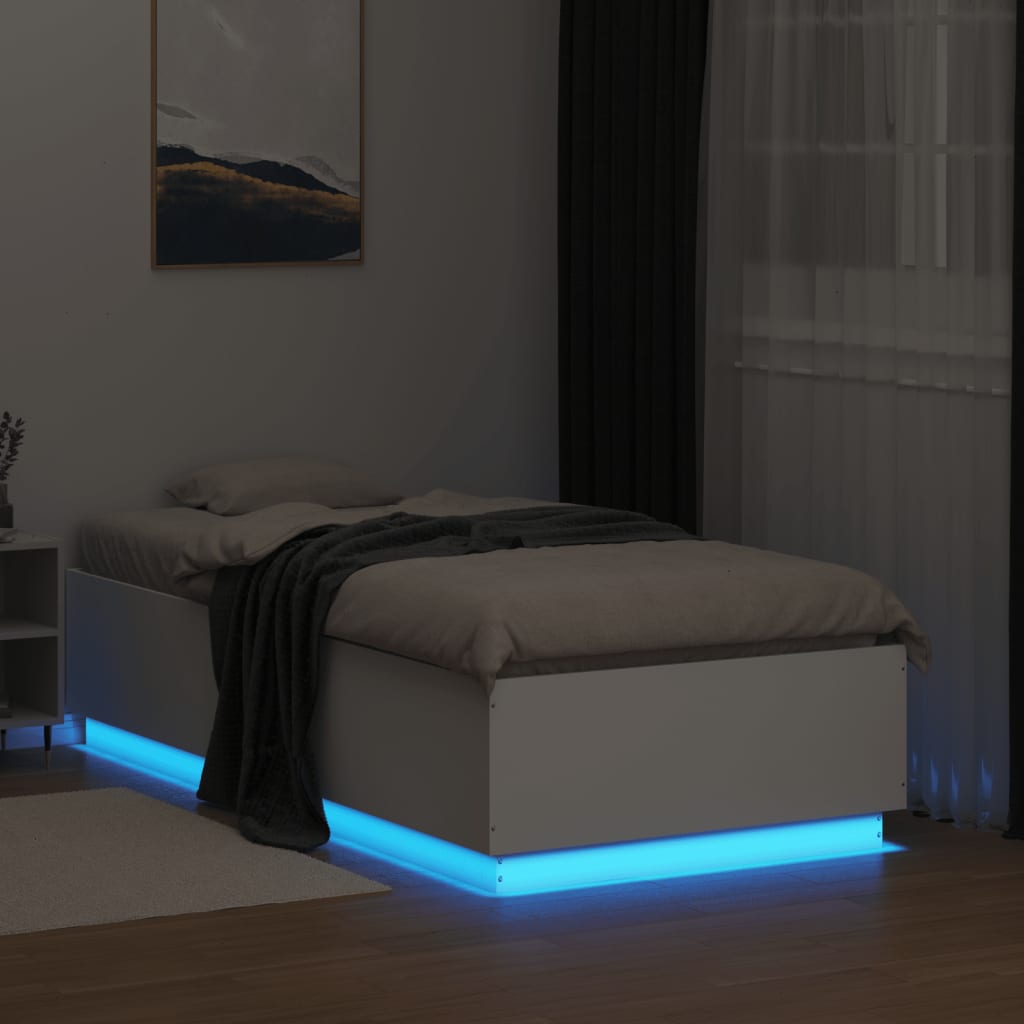 sengeramme med LED-lys 90x190 cm konstrueret træ hvid