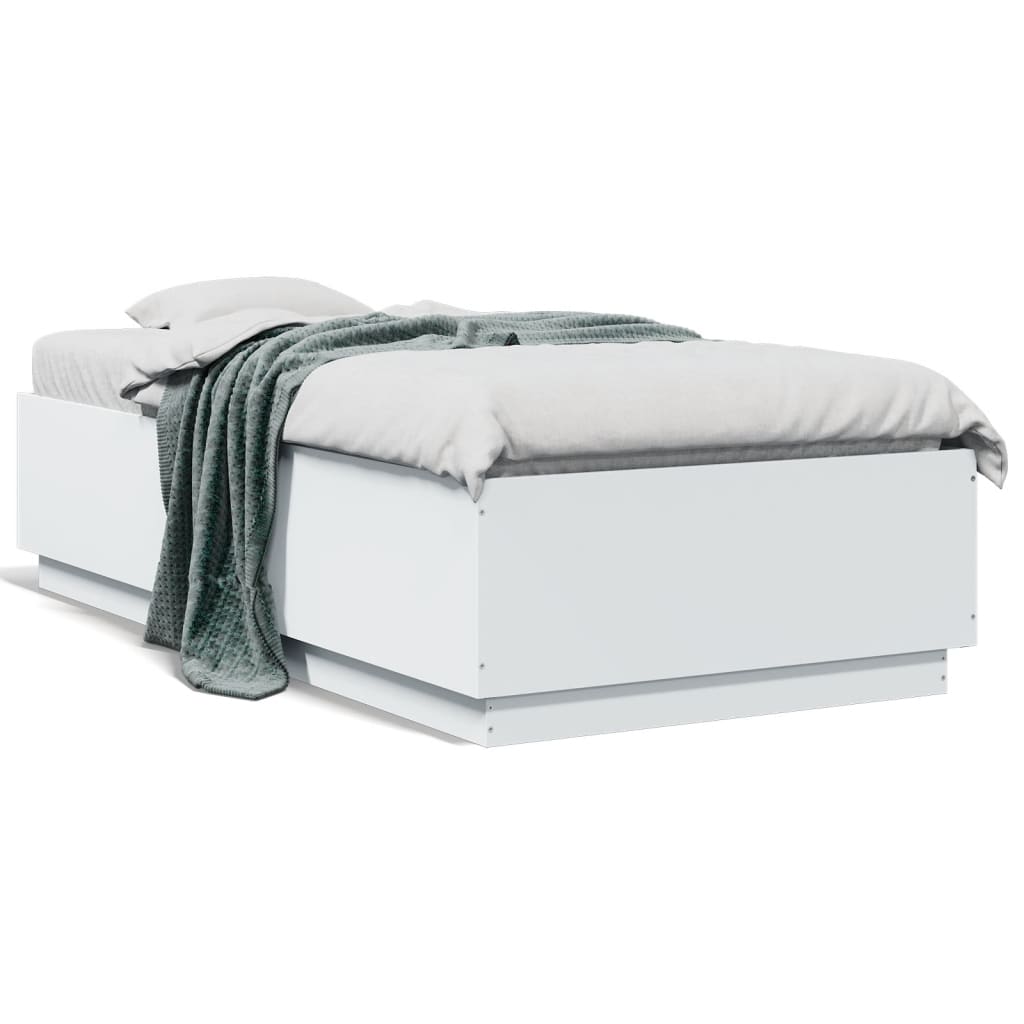 sengeramme med LED-lys 90x190 cm konstrueret træ hvid