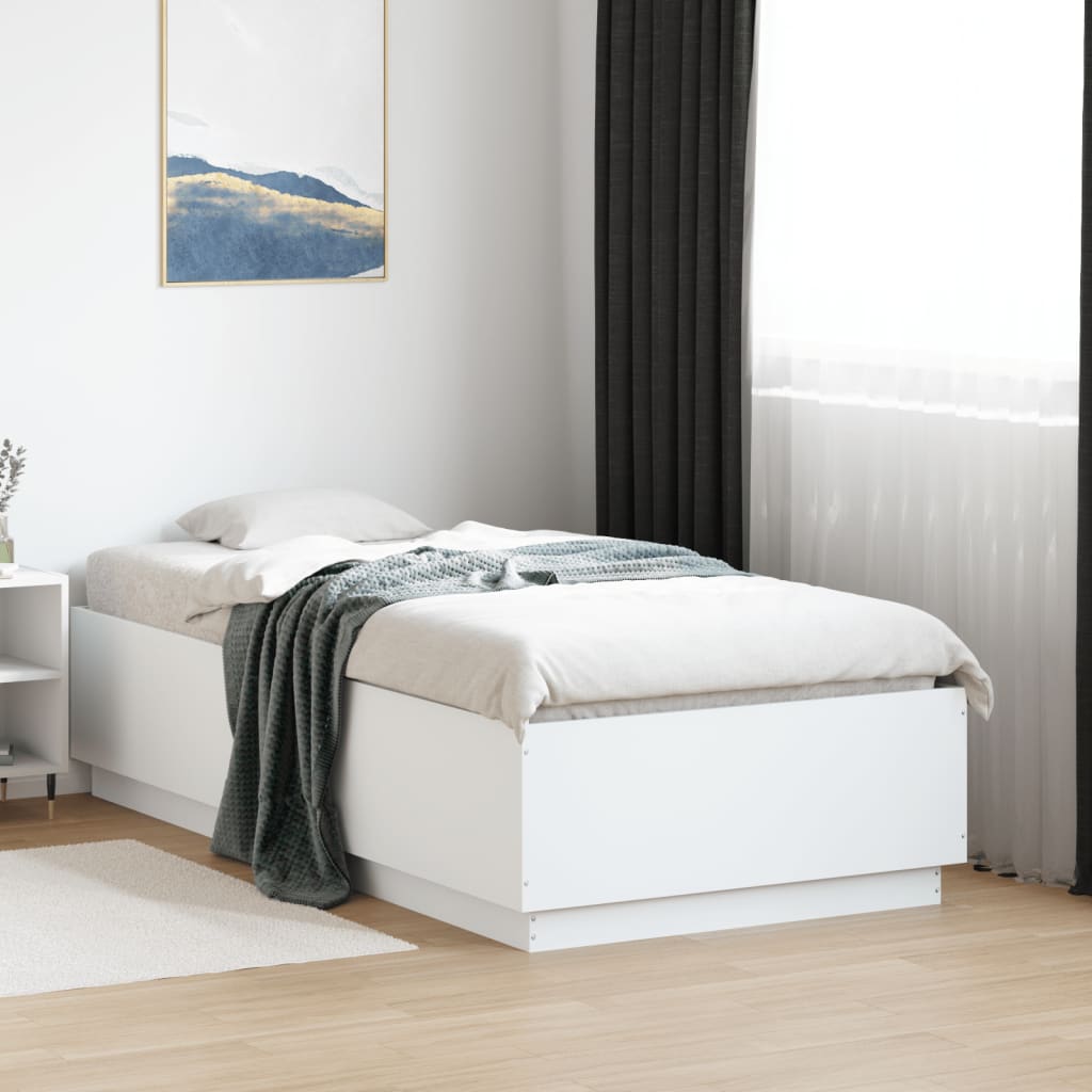 sengeramme med LED-lys 90x190 cm konstrueret træ hvid