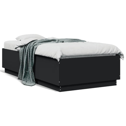 sengeramme med LED-lys 90x190 cm konstrueret træ sort