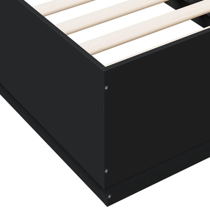 sengeramme med LED-lys 90x190 cm konstrueret træ sort