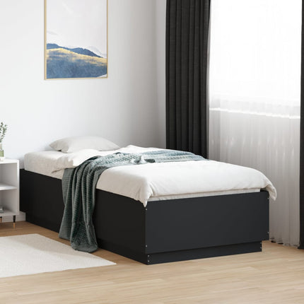 sengeramme med LED-lys 90x190 cm konstrueret træ sort
