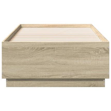 sengeramme med LED-lys 90x190 cm konstrueret træ sonoma-eg