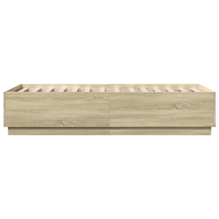sengeramme med LED-lys 90x190 cm konstrueret træ sonoma-eg