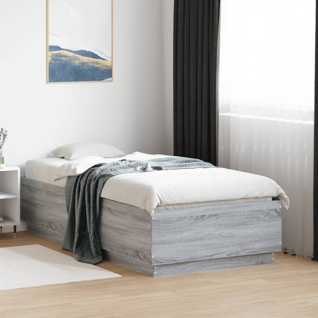 sengeramme med ED-lys 90x190 cm konstrueret træ grå sonoma-eg