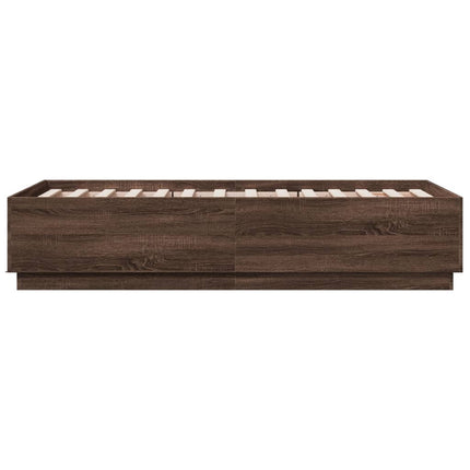 sengeramme med LED-lys 90x190 cm konstrueret træ brun egetræ